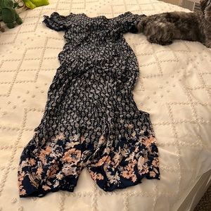 Size small Xhileration off the shoulder blue and pink floral jumpsuit
